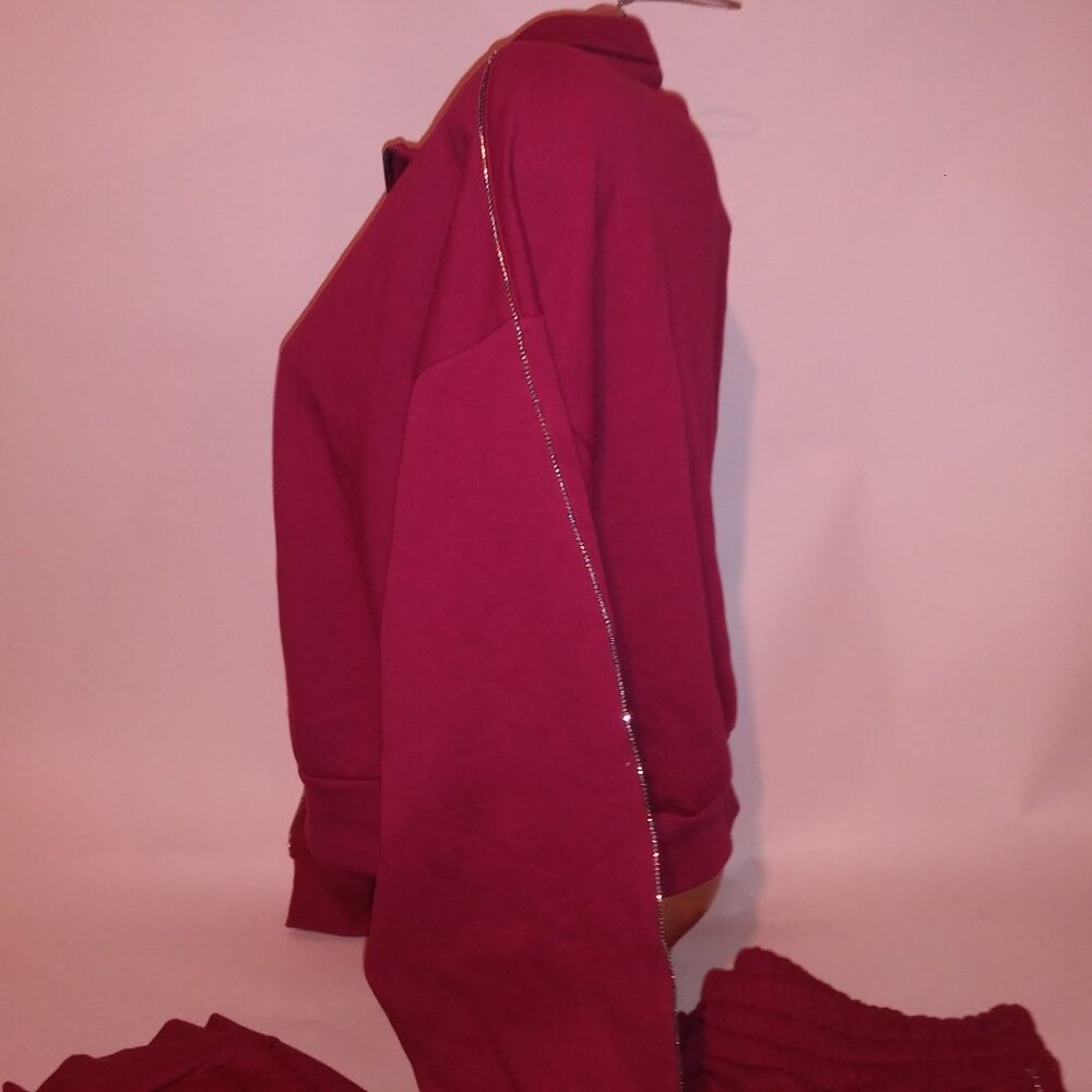 Victoria Secret Jogger Set Crop Top Sweater & Pants XXL 2X Berry Rhinestone Blin - Picture 7 of 12